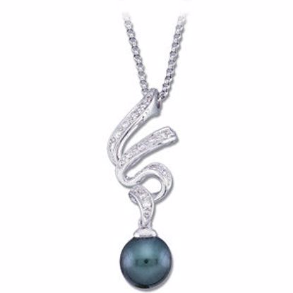 64469:60004:P 14kt White 1/5 CTW Diamond & 8mm Tahitian Pearl Pendant