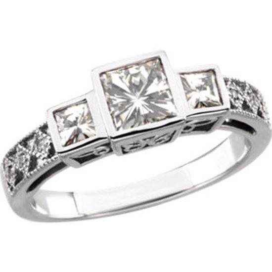 64737:100100:P Charles & Colvard Moissanite® & Diamond 3-Stone Anniversary Band