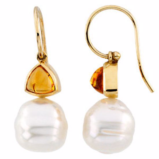 64472:1000030:P 14kt Yellow South Sea Cultured Pearl & Citrine Earrings