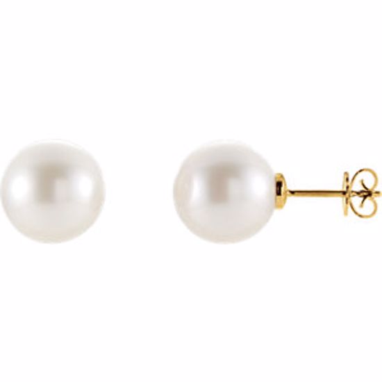 63484:2939980:P 14kt Yellow 15mm Round South Sea Pearl Earrings