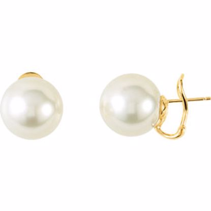 64817:100600:P 14kt Yellow 15mm Near Round South Sea Cultured Fashion Pearl Earrings