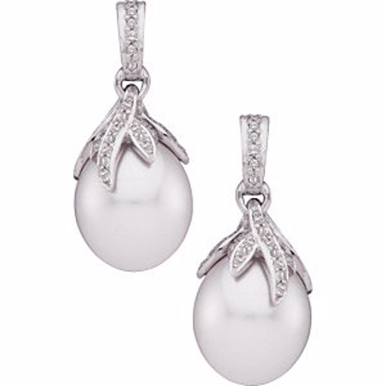 64860:100200:P 18 Palladium White 1/2 CTW Diamond & 12mm South Sea Cultured Pearl Earrings