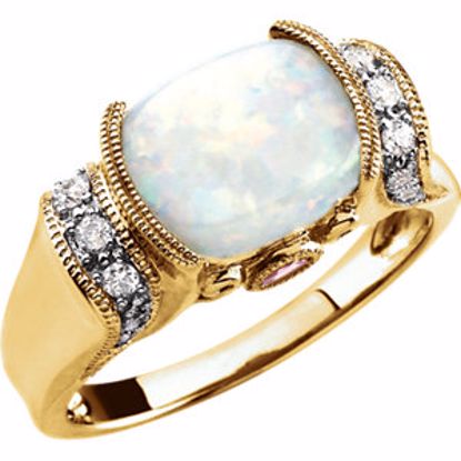 64556:200400:P 14kt Yellow Opal, Pink Tourmaline & 1/6 CTW Diamond Ring