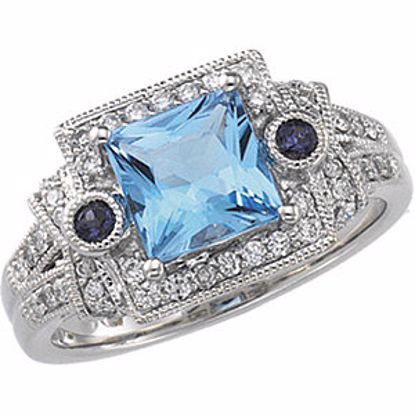 64899:200800:P Swiss Blue Topaz, Iolite & Diamond Accented Ring