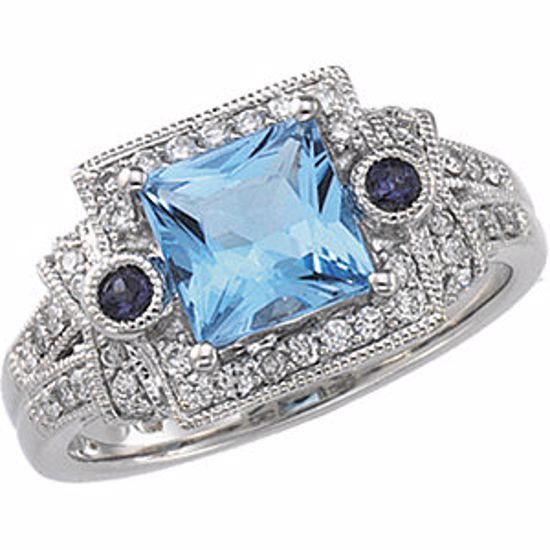 64899:200800:P Swiss Blue Topaz, Iolite & Diamond Accented Ring