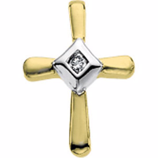 R42004:305505:P 14kt Yellow & Rhodium Plated Inside .09CTW Diamond 12.75x9.5mm Cross