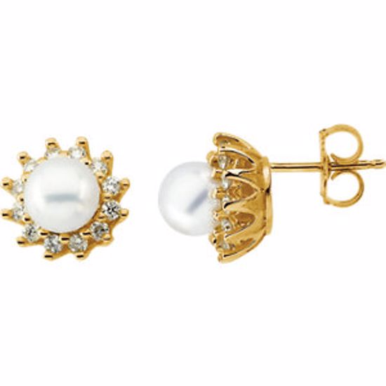 63452:2908480:P 14kt Yellow Pearl & 1/3 CTW Diamond Earrings