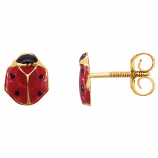 19223:3052200:P 14kt Yellow Ladybug Youth Earrings