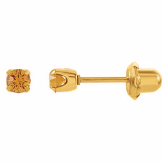 21526:2320220:P 24kt Yellow with Stainless Steel Solitaire "November" Birthstone Piercing Earrings