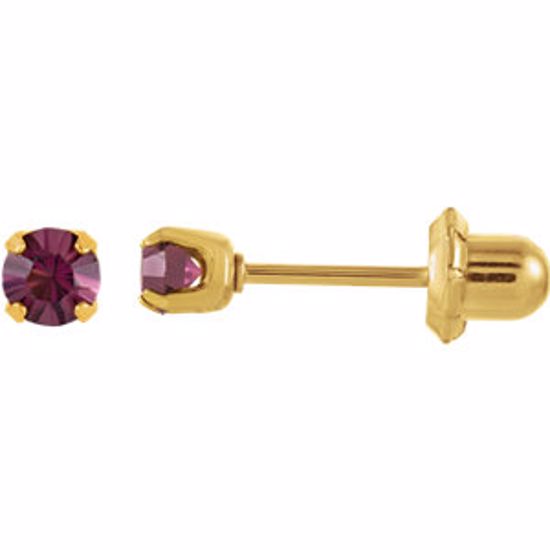 21526:2315860:P 24kt Yellow with Stainless Steel Solitaire "February" Birthstone Piercing Earrings