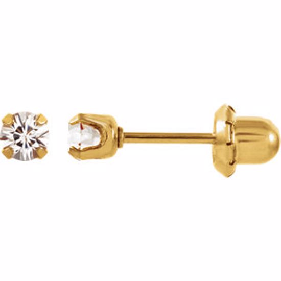 21526:2315880:P 24kt Yellow with Stainless Steel Solitaire "April" Birthstone Piercing Earrings