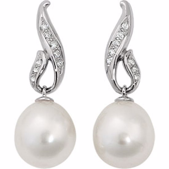 63808:3043720:P 14kt White 1/5 CTW Diamond & 12mm South Sea Cultured Pearl Earrings