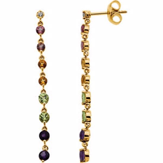 64269:1005180:P 14kt Yellow .04 CTW Diamond, Pink Tourmaline, Citrine, Peridot & Amethyst Dangle Earrings