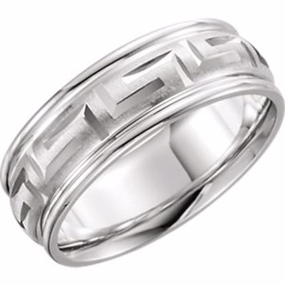 50680:60009:P 14kt White 7mm Greek Key Pattern Band Size 9