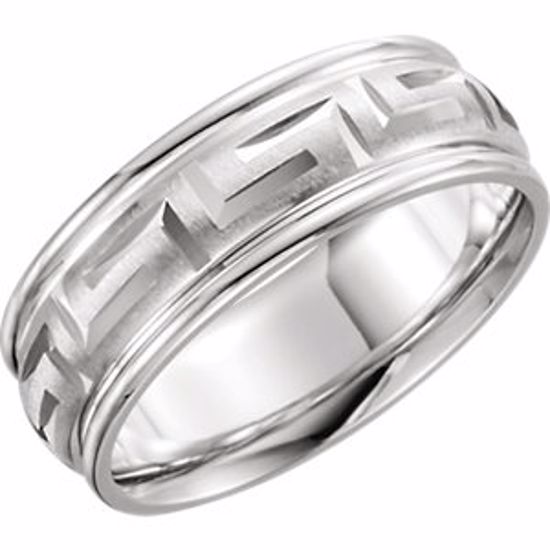 50680:60014:P 14kt White 7mm Greek Key Pattern Band Size 11.5