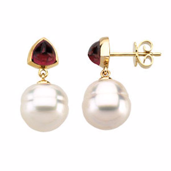 65039:100400:P 14kt Yellow South Sea Cultured Pearl & Rhodolite Garnet Earrings