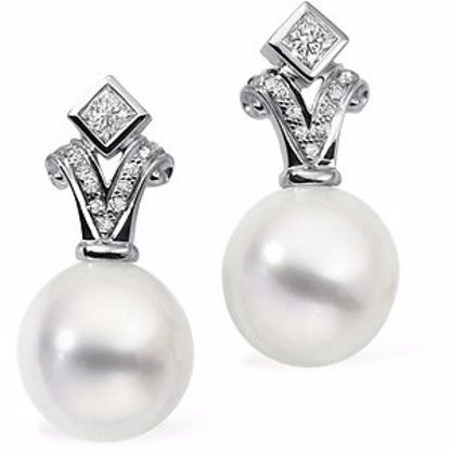 63836:3040180:P 18 Palladium White 1/2 CTW Diamond & 12mm South Sea Cultured Pearl Earrings