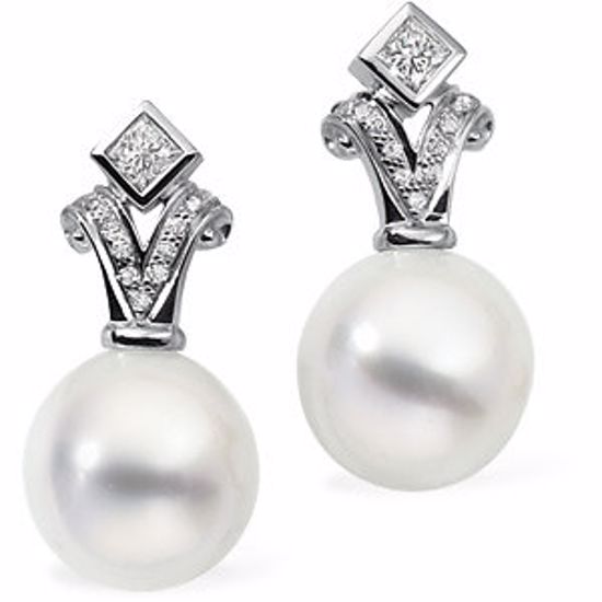 63836:3040180:P 18 Palladium White 1/2 CTW Diamond & 12mm South Sea Cultured Pearl Earrings