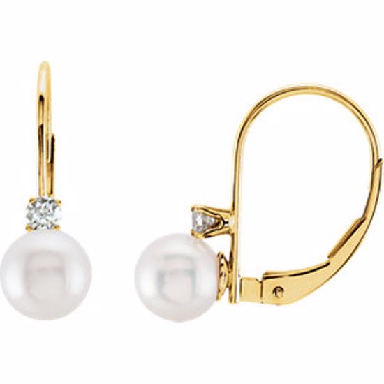61040:2619600:P 14kt Yellow Akoya Cultured Pearl & Diamond Lever Back Earrings