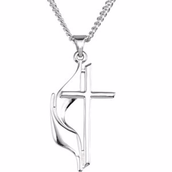 R16295KIT:137427:P Sterling Silver 19x10mm Methodist Cross 18" Necklace with Box