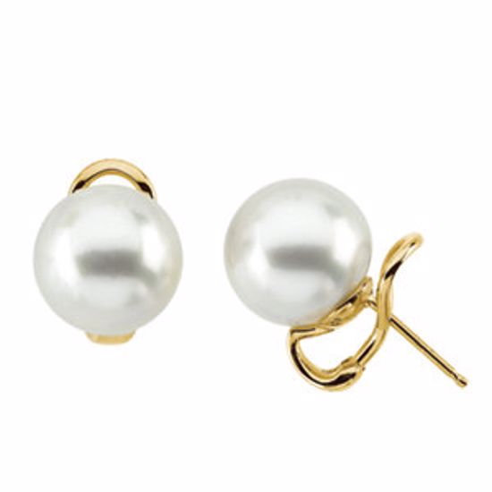 64581:2916170:P 18kt Yellow 12mm South Sea Cultured Pearl Omega Back Earrings