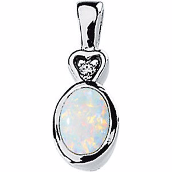 65187:100100:P Genuine Opal Cabochon & Diamond Pendant