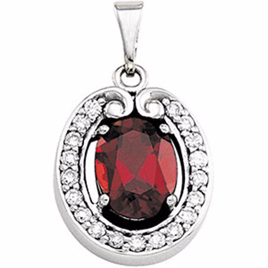 65198:100100:P 14kt White Mozambique Garnet & 1/5 CTW Diamond Pendant