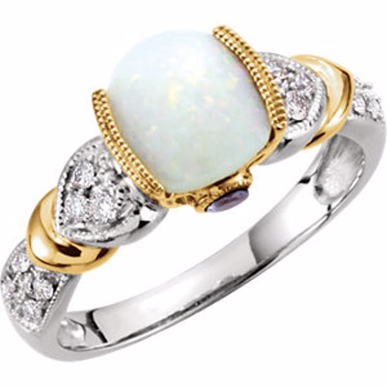 65364:100100:P 14kt White & Yellow Opal, Tanzinite & 1/6 CTW Diamond Ring