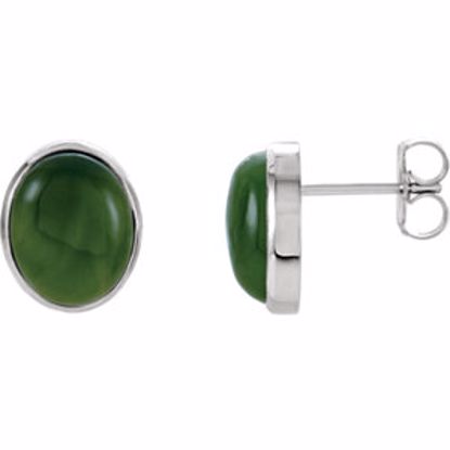 65370:100100:P Nephrite Jade Oval Bezel Earrings