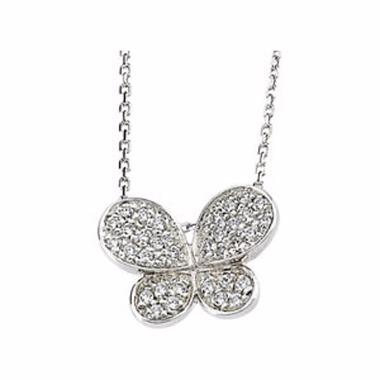 65354:60001:P Sterling Silver Cubic Zirconia Butterfly 18" Necklace