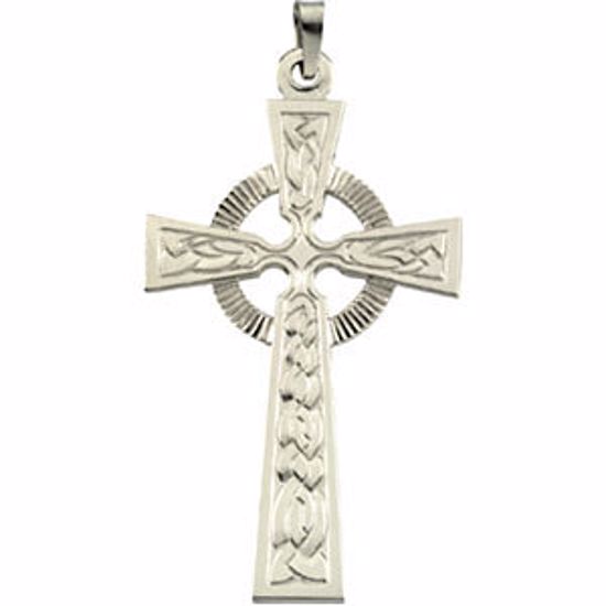 R16116:66854:P 14kt White 40x25mm Fancy Celtic Cross Pendant