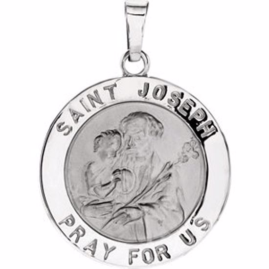 R16369:129645:P 14kt White 18mm Round St. Joseph Medal  