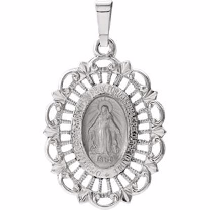 R16346:129531:P 14kt White 22x15.5mm Oval Filigree Miraculous Medal