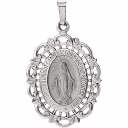 R16346:129533:P 14kt White 25x18mm Oval Filigree Miraculous Medal