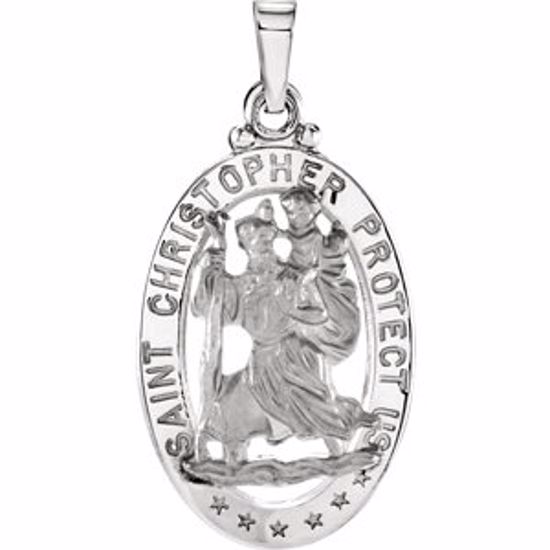 R5033:63230:P 14kt White 21x15mm Oval St. Christopher Medal