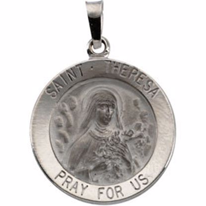 R5046:273714:P 14kt White 18mm Round St.Theresa Medal