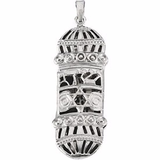 R16414:104226:P Sterling Silver  37x13mm Mezuzah Pendant with Blue & White Enamel