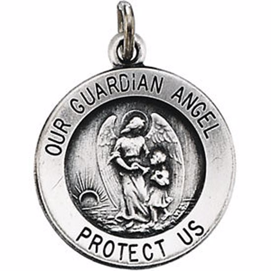 R5043:304519:P 14kt White 15mm Guardian Angel Medal