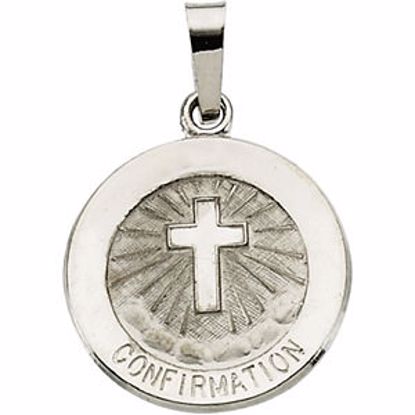 R5045:304345:P 14kt White 15mm Confirmation Medal with Cross