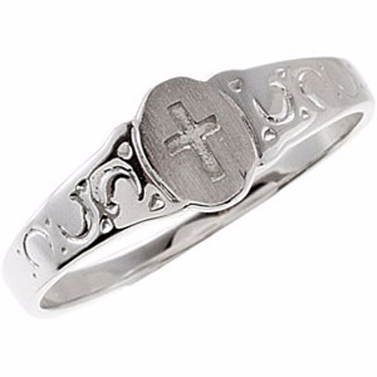 19352:267363:P 14kt White Youth Signet Ring with Cross Size 3