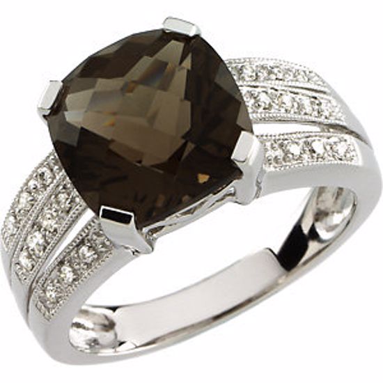 65547:60001:P 14kt White 1/10 CTW Diamond & 10x10mm Smoky Quartz Ring