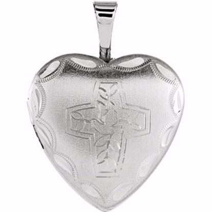 R41628:60001:P Sterling Silver 16.25x15.75mm Cross & Dove Heart Locket