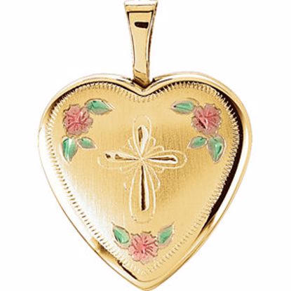 R41637:60002:P 14kt Yellow 15.75mm Tri-Color Cross & Roses Locket