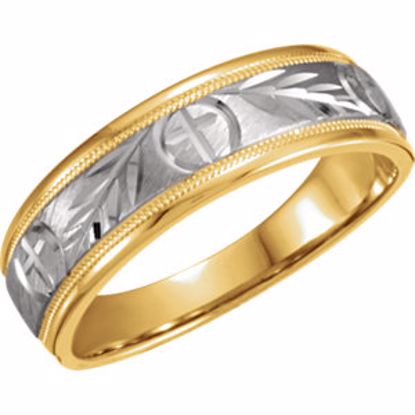 50570:100008:P 14kt Yellow & White 7mm Tapered Circle & Cross Wedding Band Size 12