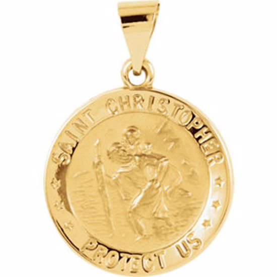 R41608:60002:P 14kt Yellow 18.25mm Hollow Round St. Christopher Medal