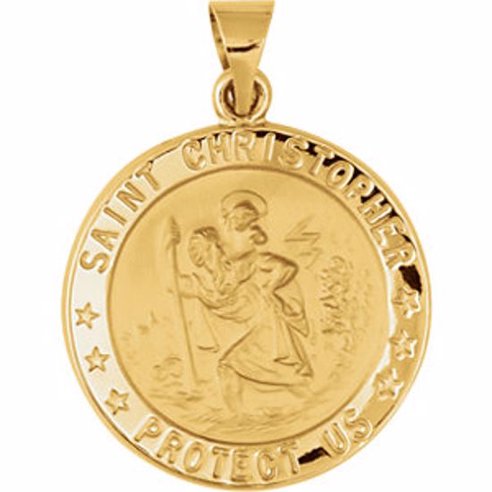 R41608:60004:P 14kt Yellow 21.75mm Hollow Round St. Christopher Medal