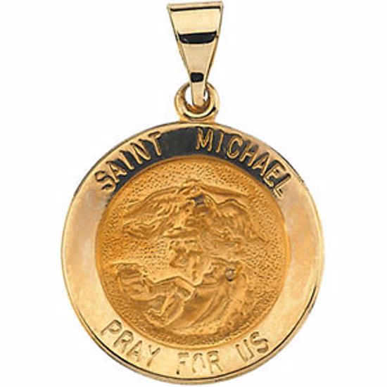 R41620:60002:P 14kt Yellow 18.25mm Round Hollow St. Michael Medal