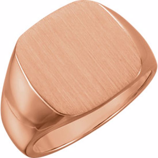 9601:123823:P 14kt Rose 16mm Men's Signet Ring with Brush Top Finish