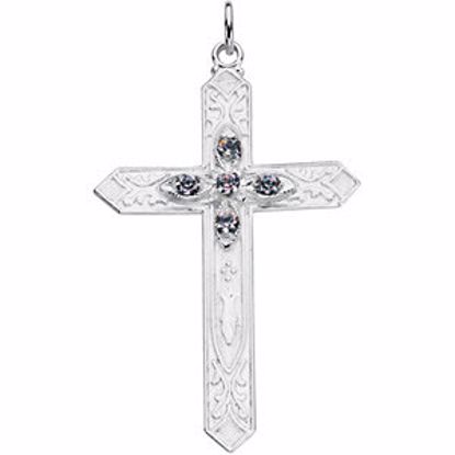 R42095:60006:P Sterling Silver Imitation June Birthstone Cross Pendant