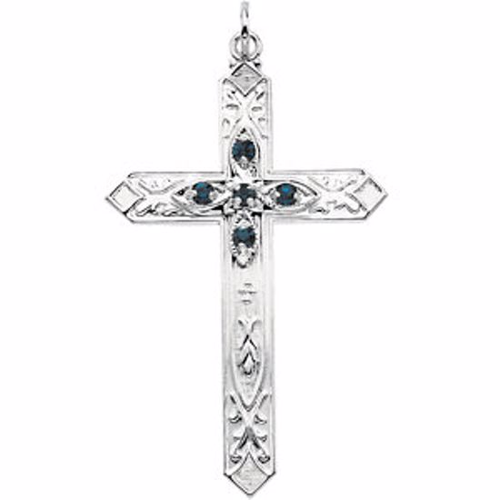 R42095:60009:P Sterling Silver Imitation September Birthstone Cross Pendant